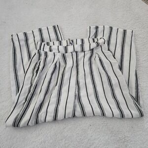 Blue Rain Womens Striped Wide Leg Cropped Pants Black White Linen Blend Medium